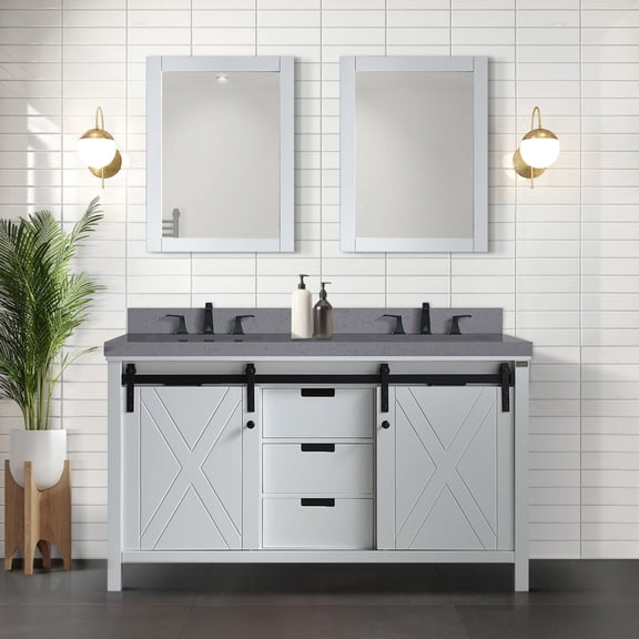 White Double Bath Vanity 60 In. X 22 In., 24 Mirrors - 2 Interior Cabinets, 3 Drawers & Open Shelf For Plentiful Room Fully Assembled W D With Storage Capacity Cabinet