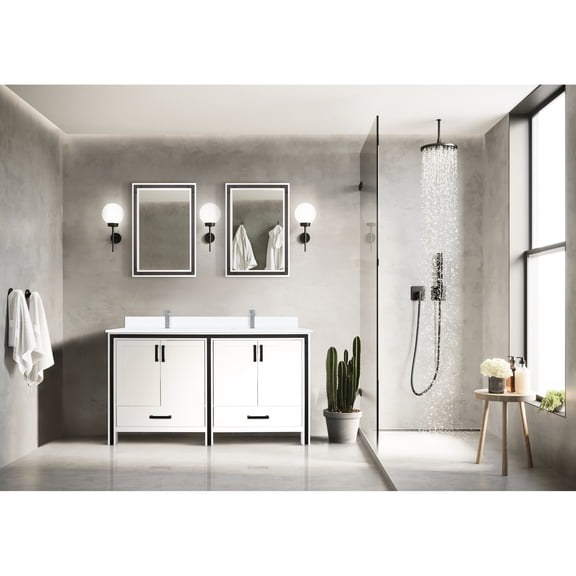 White Double Bath Vanity 60" W X 22" D, Cultured Marble Surface, Faucet, Mirrors - With Scratch And Stain Resistance For Elegant Bathroom Top, Surface To Scratches Stains