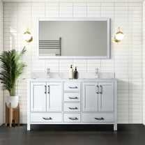 White Double Bath Vanity 60" W X 22" D, Marble Top And Faucet, 58" Mirror - To Scratches Stains For A Long-lasting Bathroom 60 In. 22 D With Surface, An Astonishing