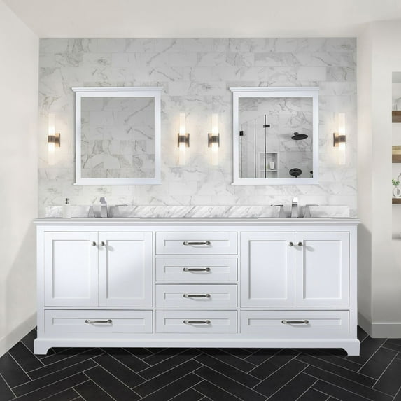 White Double Bath Vanity 80 In. W X 22 D - 30 Mirrors 2 Interior Cabinets, 6 Drawers & Open Shelf For Rich Storage Area Fully Assembled With