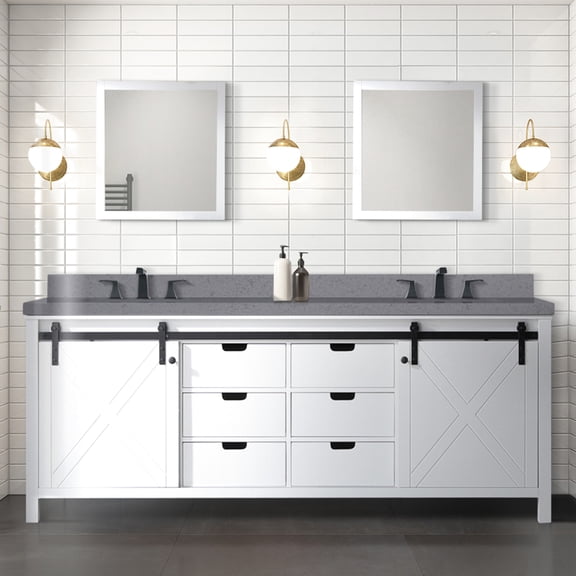 White Double Bath Vanity 84 In. W X 22 D - Soft Close With Plenty Of Storage. Fully Assembled For Quick Installation. Solid Wood Frame And E0 Plywood Panels 84" 22" Vanity. Feature. Two Cabinets,