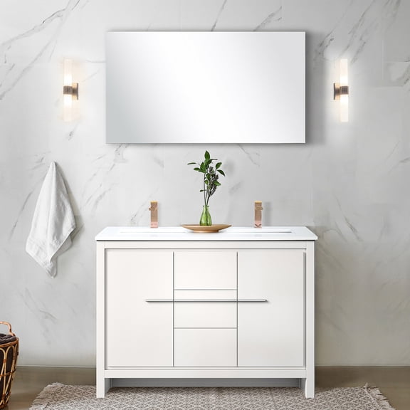 White Double Bathroom Vanity 48 in. / Quartz Top & Durable Surface / Bathroom Refresh