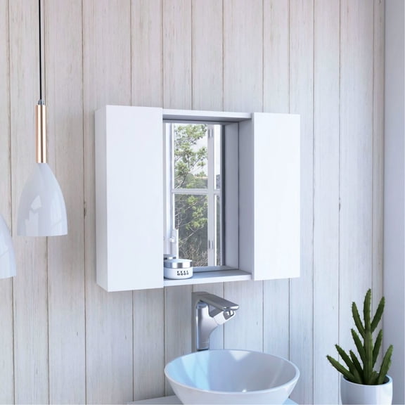 White Double Door Medicine Cabinet with External Shelf | Used in Residential Areas | Particle Board Craftsmanship | Solves Problem of Limited Medicine Storage