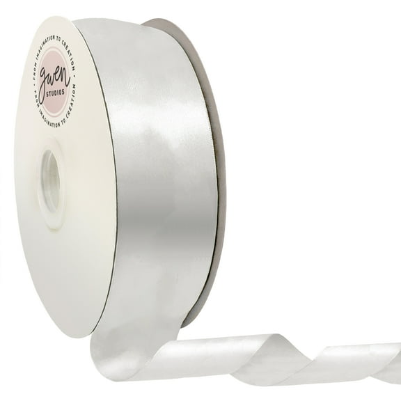White Double Faced Satin Ribbon for Wedding and Crafts, 2.5" x 50 Yards by Gwen Studios