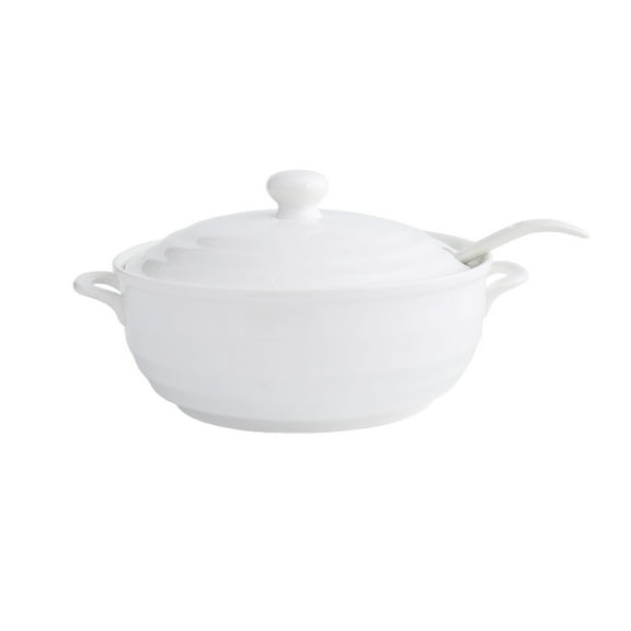 White Double Handle Ceramic Terrine Soup Ceramic Round White Bowl Casserole/Tonepot/Ceramic Cookware With Lid For Home Kitchen,1200ml