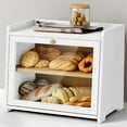 thumbnail image 1 of White Double Layer Bread Box for Kitchen Countertop, 2 Tier Counter Breadbox for Homemade Bread, Large Bread Storage Container Holder Keeper for Sourdough Loaf Storage (Bamboo Wood), 1 of 14