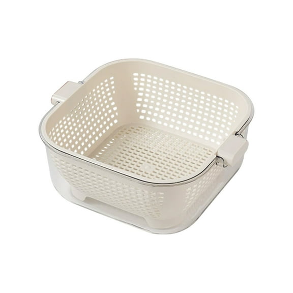 White Double Layer Colander Bowl With Lid Vegetable Fruit Washer Draining Basket Kitchen Strainer Salad Spinner For Sink Countertop