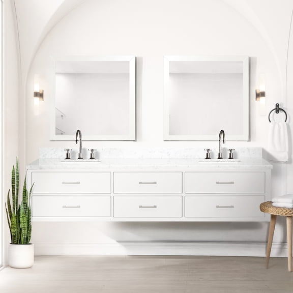 White Double Vanity 84 in. in Width / 36 in. Mirrors, Chrome Faucet & Marble Top / Bathroom Renovating