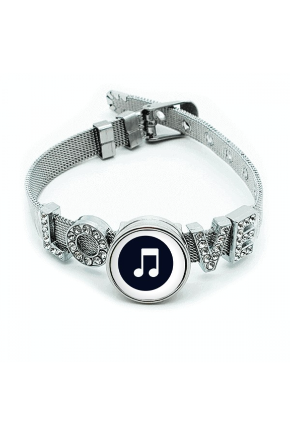 White Doubled-quaver Music Notes Bracelet Wristband Crystal Love Adjustable Bangle