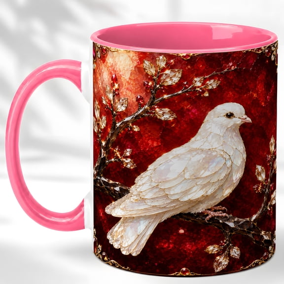 White Dove Coffee Mug, Peace Bird Mug, Ceramic 11 oz