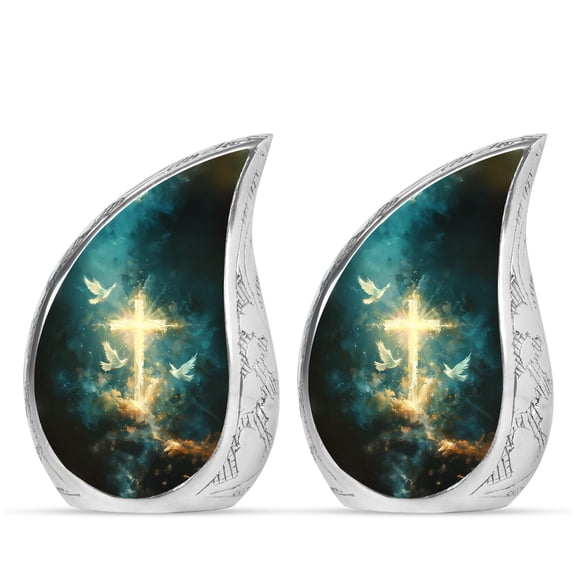 White Dove Cross Mini Urns For Human Ashes Adult Man & Women - Funeral Urns For Ashes Adult Female - Cremation Decorative Ashes 3 Inch 2 Pcs