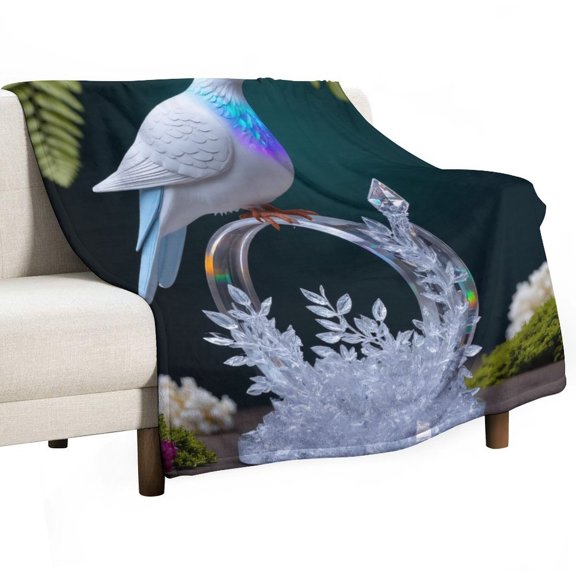White Dove Crystal Statue Throws Blankets for Sofa Bed Winter Plush Warm Blanket Holiday Gifts