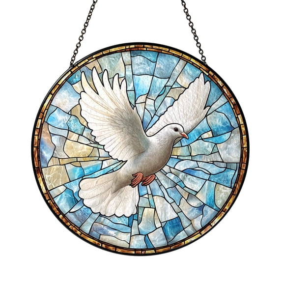 White Dove Peace Bird Stained Glass Suncatcher Window Hanging, Gentle Spiritual Home Decor