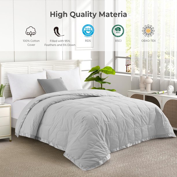 White Down Blanket, Lightweight Soft Summer Blanket, Cotton Cover