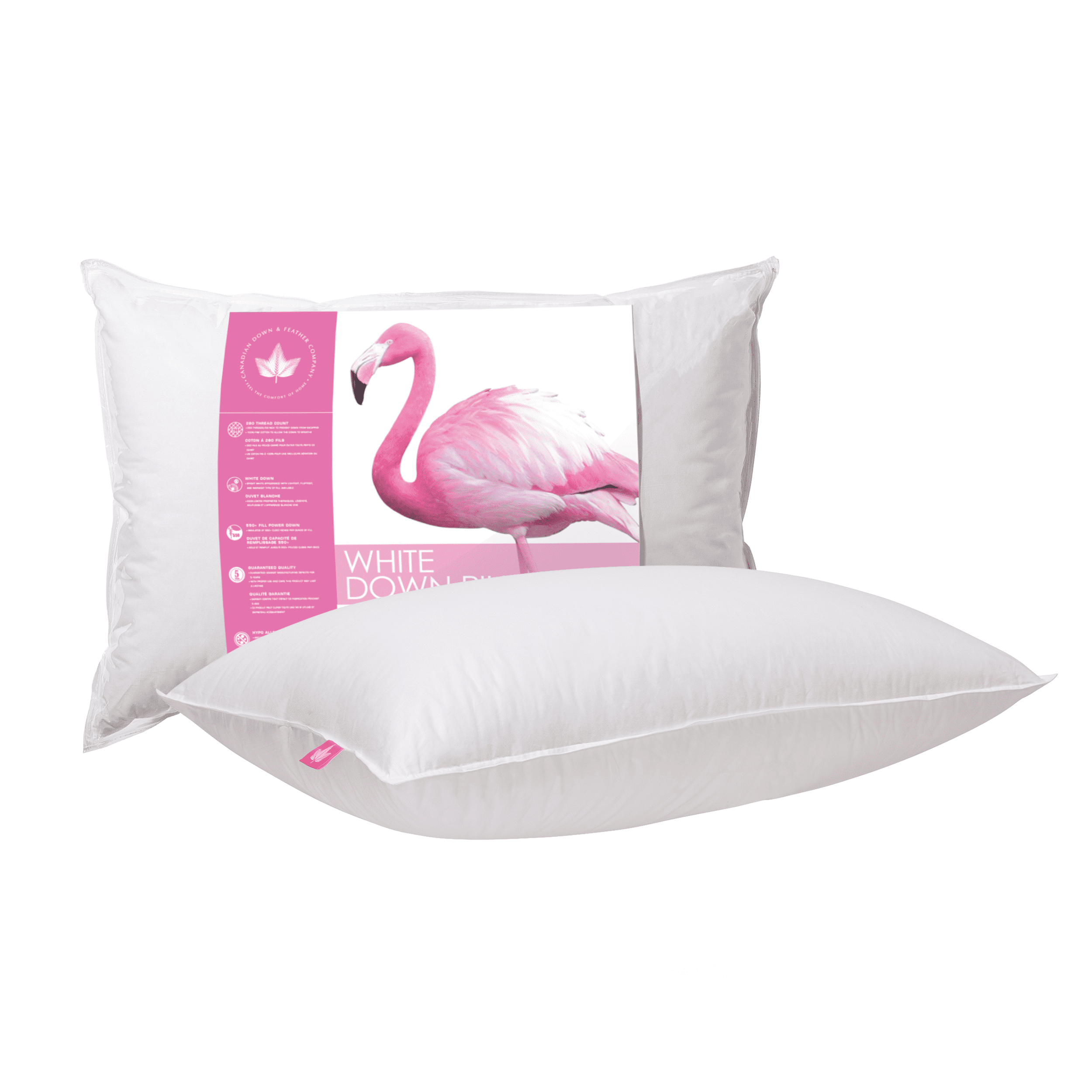Standard White Down Medium Support Hypoallergenic Pillow