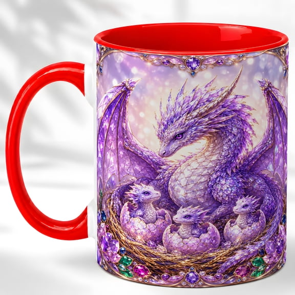 White Dragon Coffee Mug, Crystal Fantasy Mug, Ceramic 11 oz