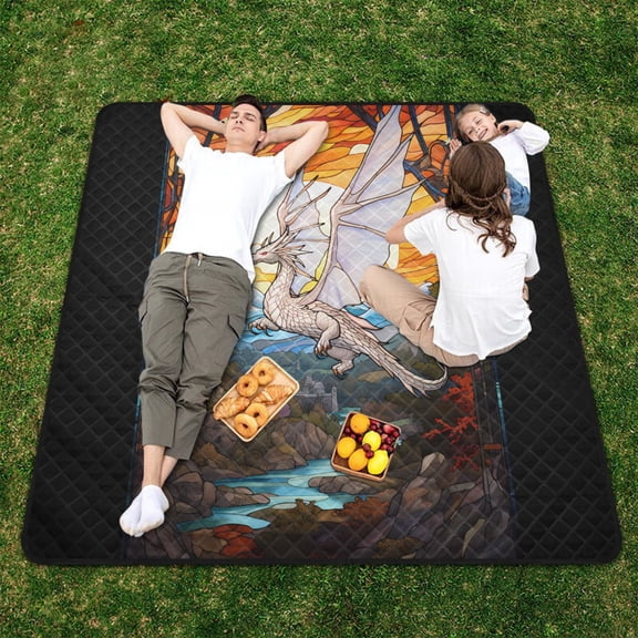 White Dragon Mountains Lake Sun Trees Beach Blanket Outdoor Picnic Blanket 78"x 78" Waterproof Foldable for Beach Camping Travel Hiking Grass Lawn Park