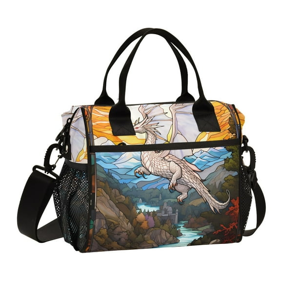 White Dragon Mountains Lake Sun Trees Cooler Bag Lunch Bag Soft Cooler Cooling Tote Insulated Lunch Box for Adult Men Women