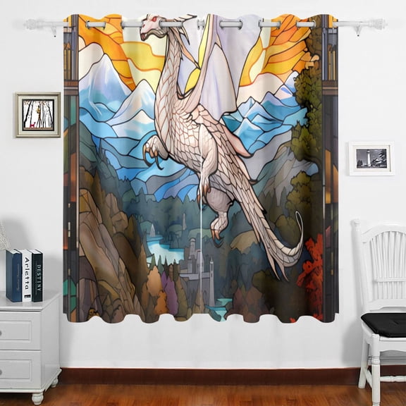 White Dragon Mountains Lake Sun Trees Curtains Black Out 63 Inch Length Curtains for Sliding Glass Doors Bedroom Living Room 2 Panels Set