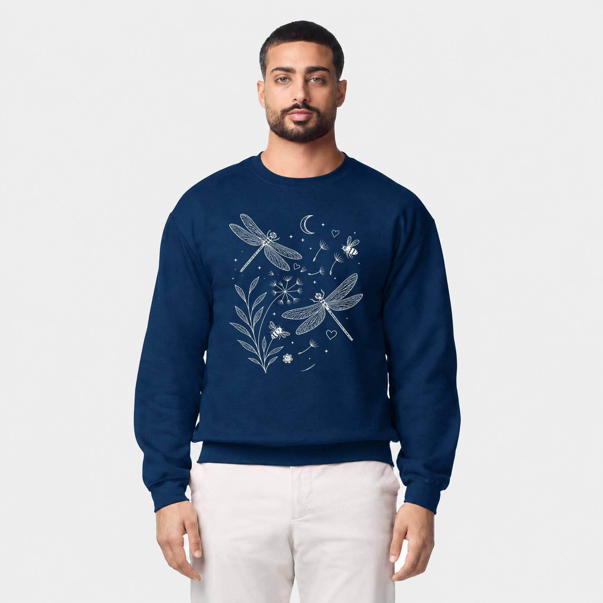 White Dragonflies, Bees, Botanicals, Crescent Moon and Stars Graphic ...