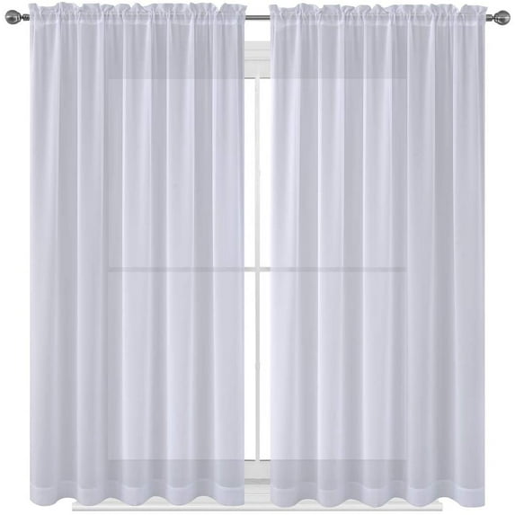 White Drape/Panels/Scarves/Treatment Beautiful Sheer Voile Window Elegance Curtains Scarf for Bedroom & Kitchen Fully Stitched and Hemmed 63 inch size, Set of 2