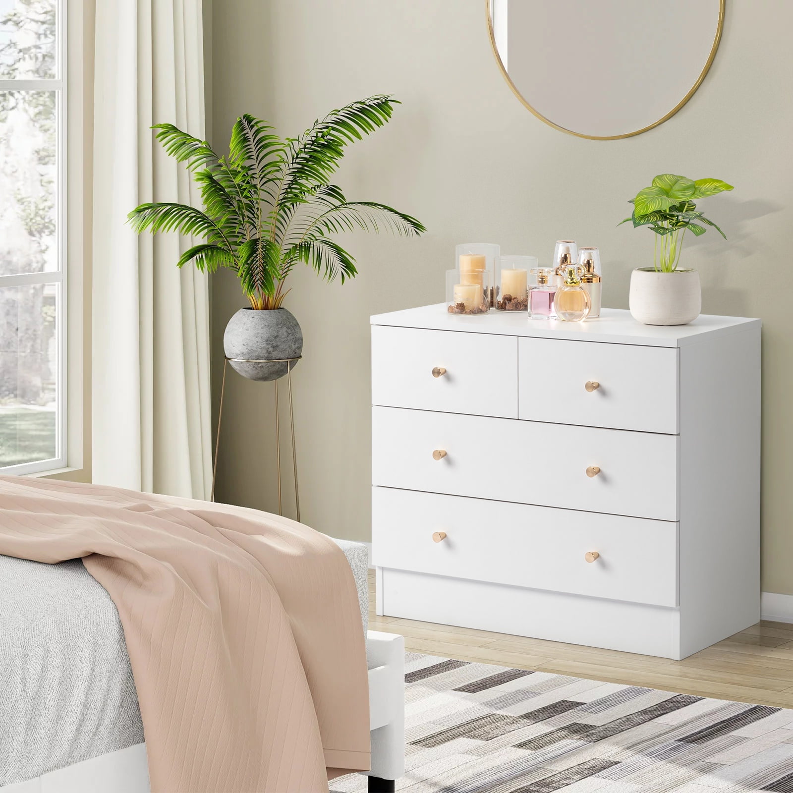 White P2 Wood 3-Drawer Storage Dresser Cabinet