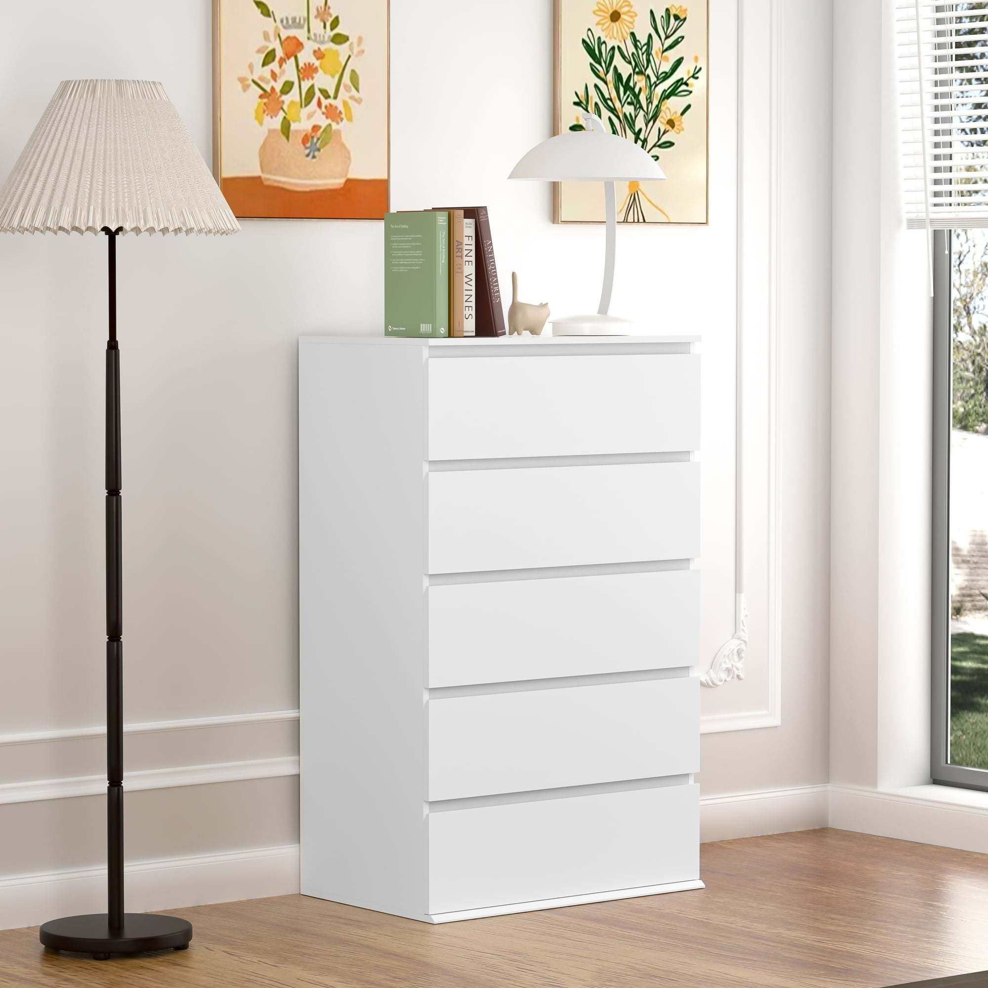 White 6 Drawer Dresser for Bedroom, Modern Chest of Drawers with Deep