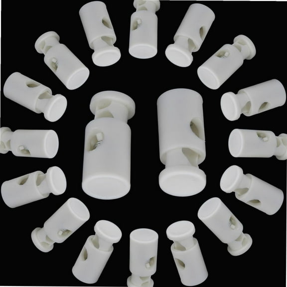 White Drawstring Stopper Cord Locks with Single Hole Spring Loaded Toggle Stopper and Wide Push Buttons For Bags, Paracord, Jackets, Luggage, 20pcs