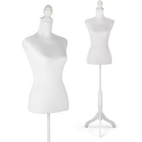 White Dress Form Mannequin, 52''-67'' Height Adjustable Female Torso Dress Form , Full Body with Wooden Tripod Base Stand and Detachable Iron Bracket