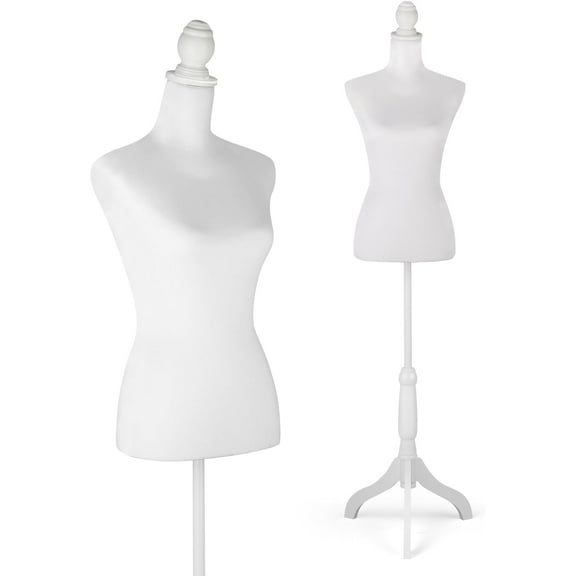 White Dress Form Mannequin, 52''-67'' Height Adjustable Female Torso Dress Form , Full Body with Wooden Tripod Base Stand and Detachable Iron Bracket