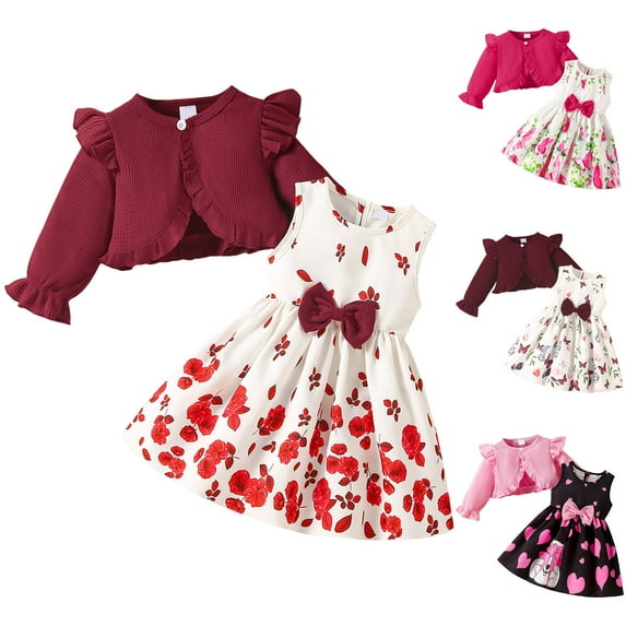 White Dress For Girls 10-12 Long Toddler Girl Sleeveless Dresses and Long Sleeve Ruffle Cardigan 2 Piece Fall Outfits Baby Baby Girls' Cotton Dress and Cardigan Set