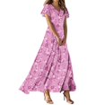 thumbnail image 1 of White Dress Shirt Women, Wedding Guest Easter Dresses Chiffon Floral Short Sleeve Ruffle V Neck Flowy Maxi Dress Polka Dot For Women Pink Sweater Dress Denim Dresses Work (M, Purple) ZMTing, 1 of 5