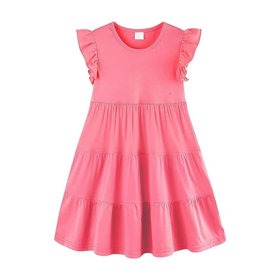 White Dress for Girls 10-12 Girl's Dresses Cotton Ruffle Sleeve Tiered Swing A-Line Cute Midi Casual Sundress Tween Girls 2025 Summer Dresses