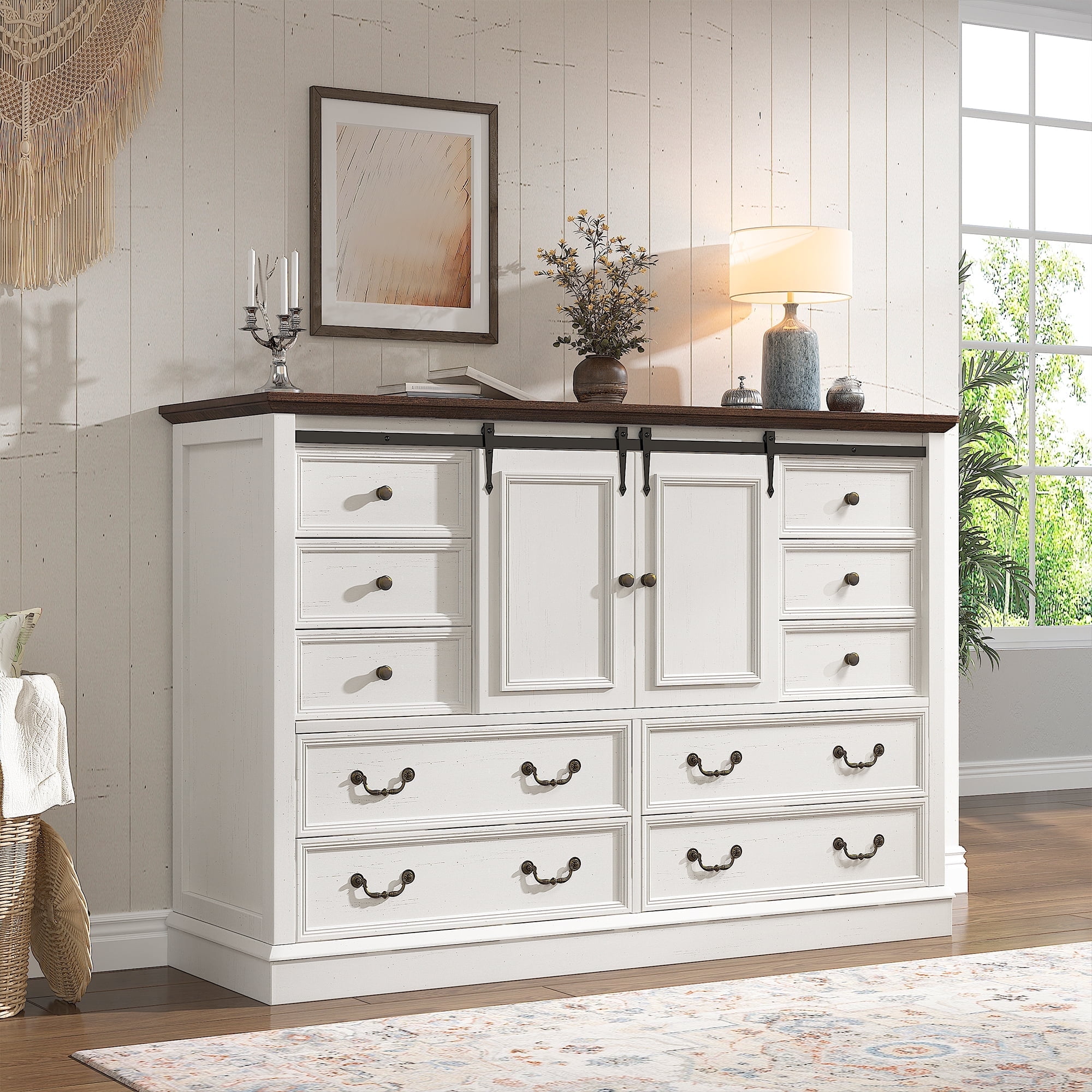 White Dresser with 10 Drawers,Farmhouse Wood Dresser for Bedroom