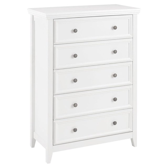 White Dresser, 5 Drawer Dresser for Bedroom, Modern Tall Nightstand