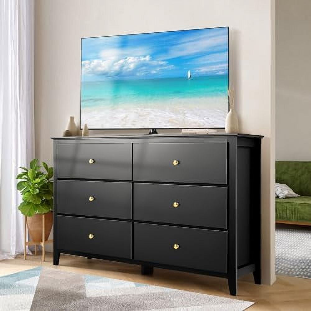 White Dresser 6 Drawer Double Dresser TV Stand Chest of Drawers Wooden Dreeser Wide Space Accent