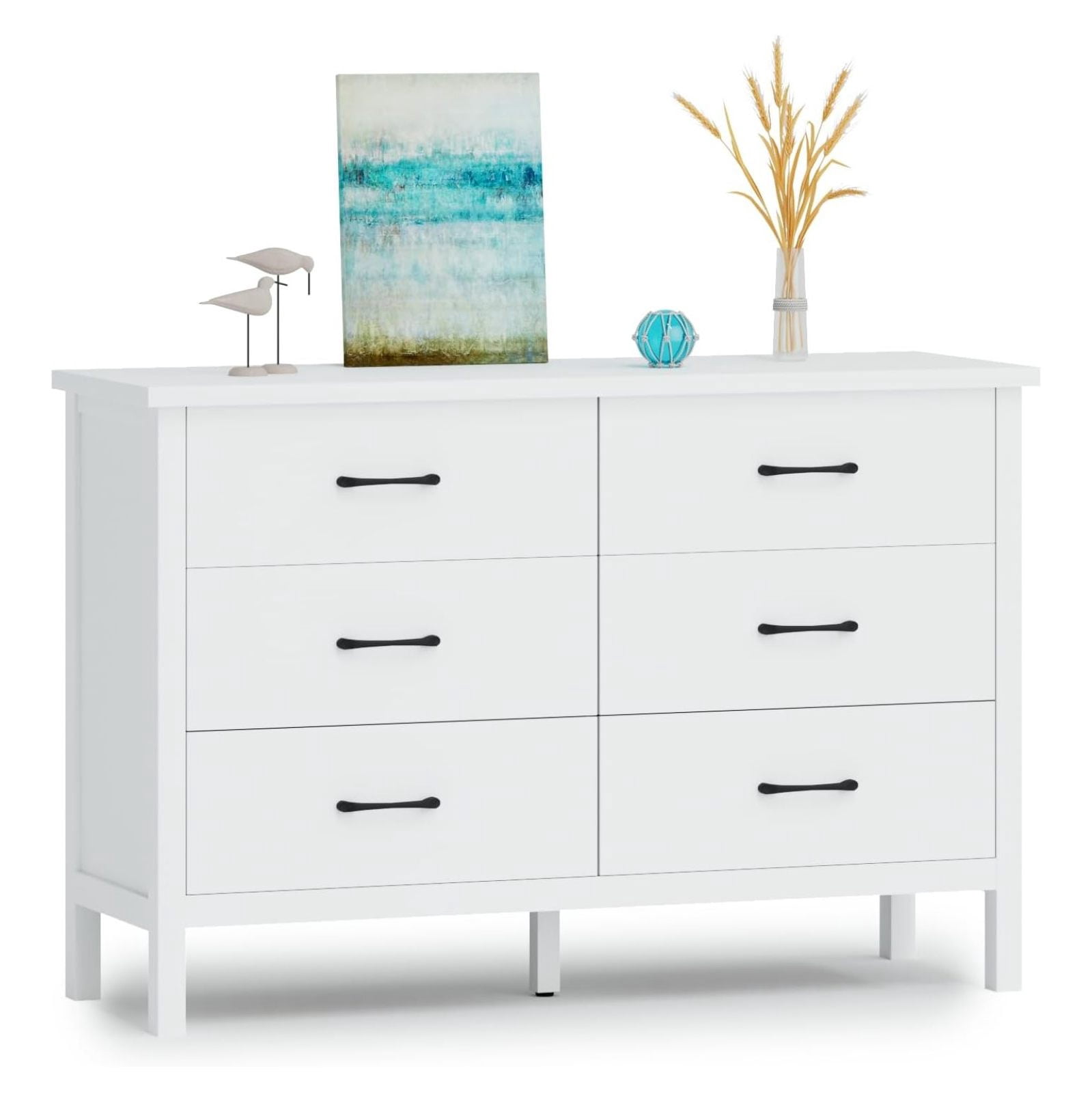 White Dresser for Bedroom with 6 Drawers, Modern Deep Drawer Dresser ...