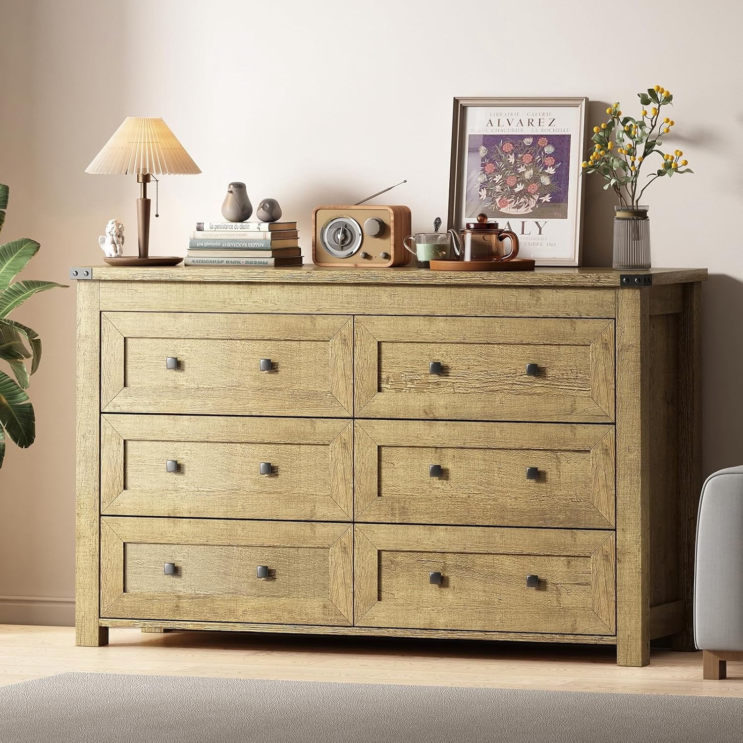 YESHOMY 6-Drawer Dresser - Modern Wooden Chest Of Drawers For Bedroom, TV Stand, White