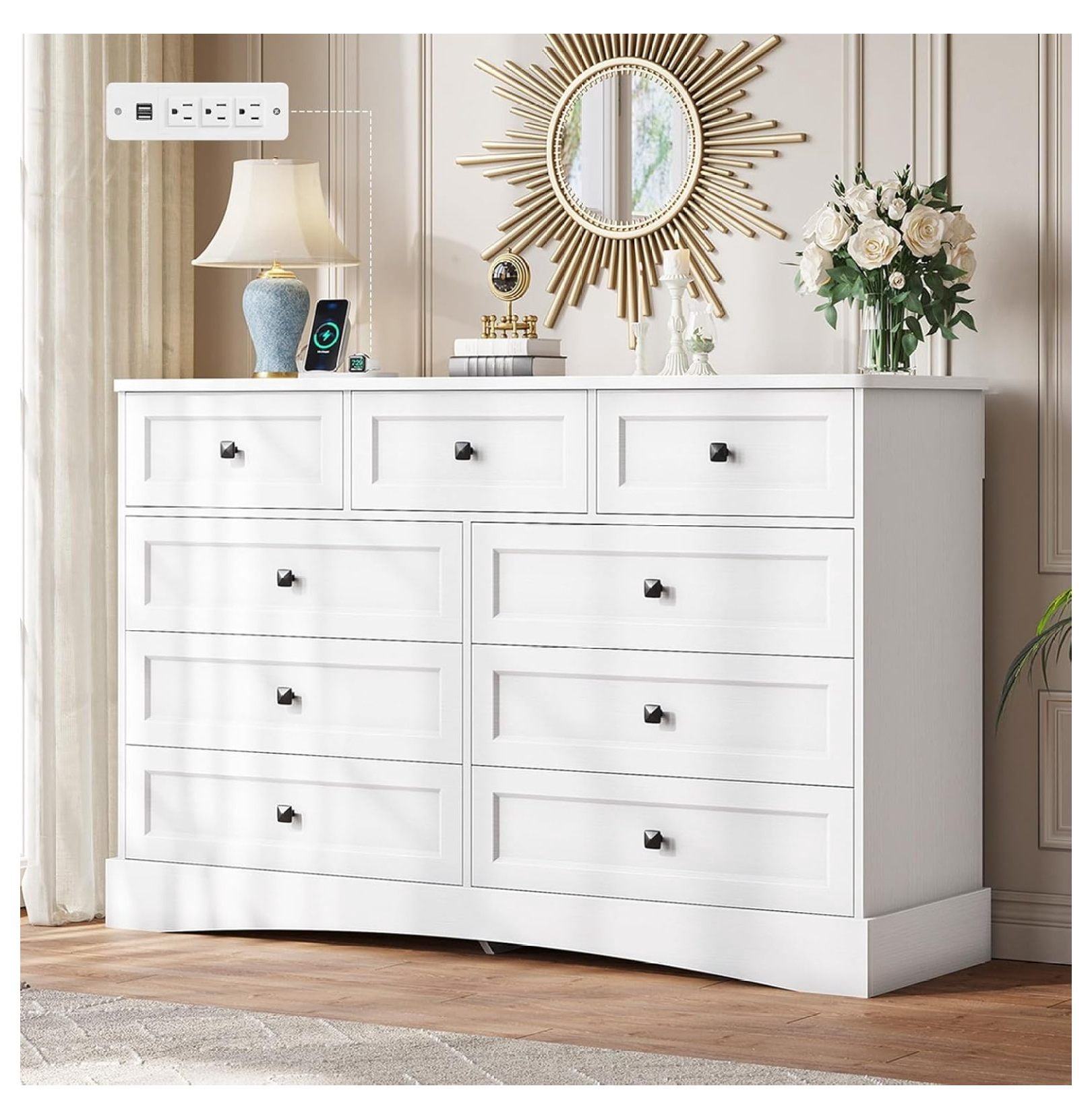White Dresser for Bedroom with 9 Drawers, 51.2" Large Drawer Dresser ...