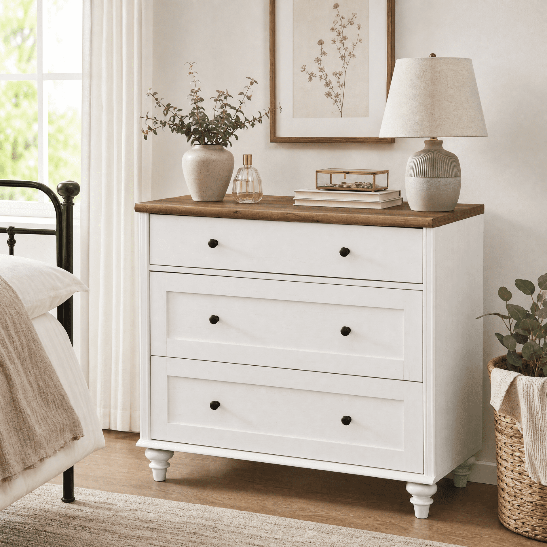 white and brown mid century dresser Dresser 6 Drawer