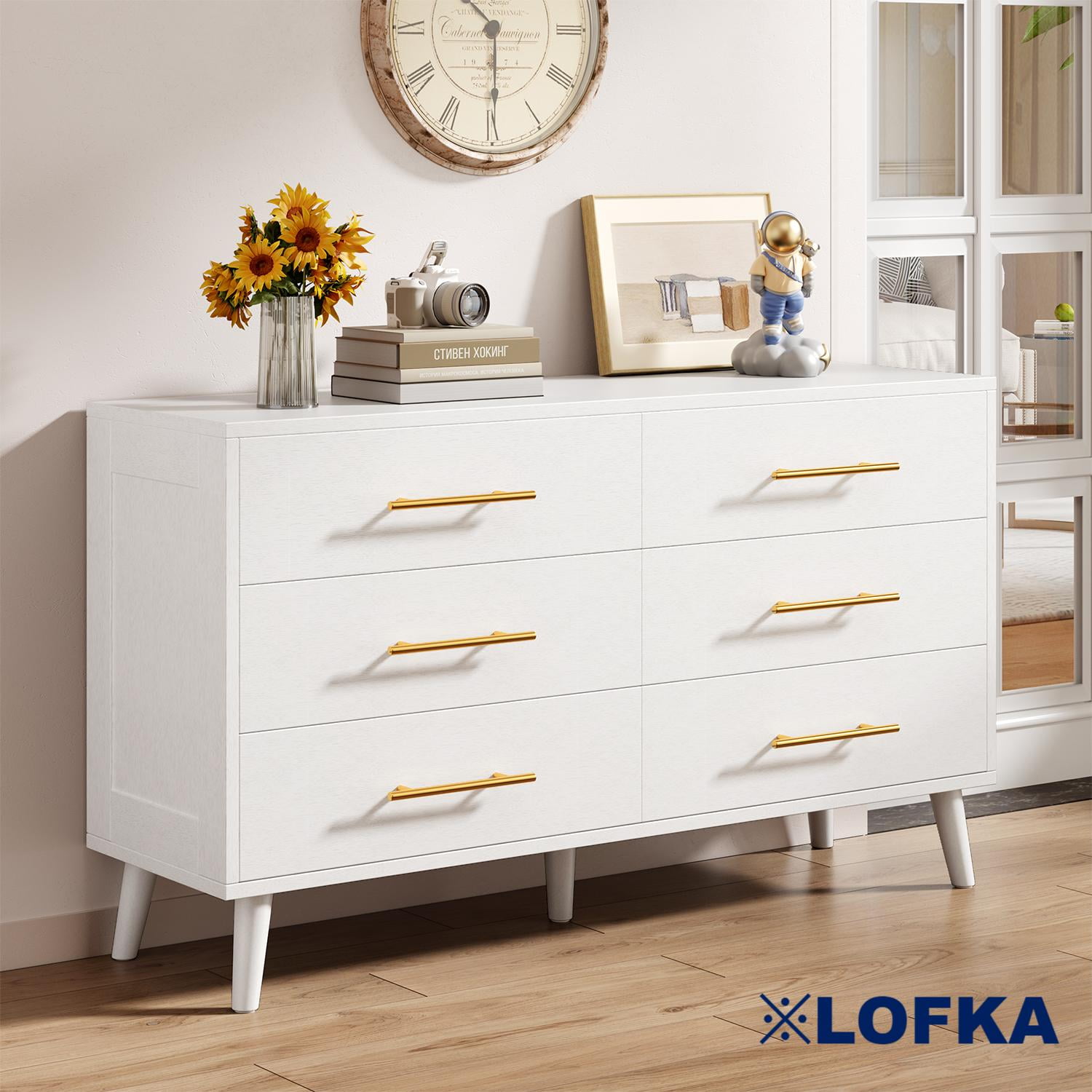 White Dresser, Dresser with 6 Drawers, Wide Chest of Drawers with