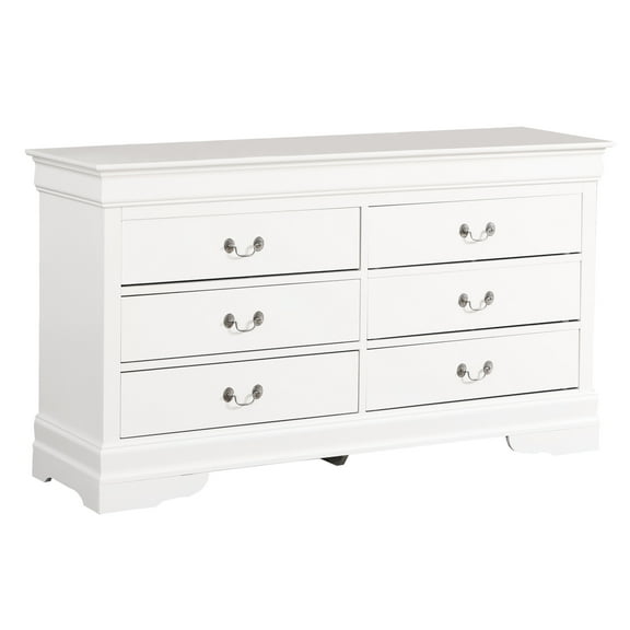 White Dresser - G3190-d Style, With Bases & Curved Mouldings, English Dovetailed Drawers, And Metal Center Guides For Durability Bedroom Style Accents, Shapes, Strong Drawers