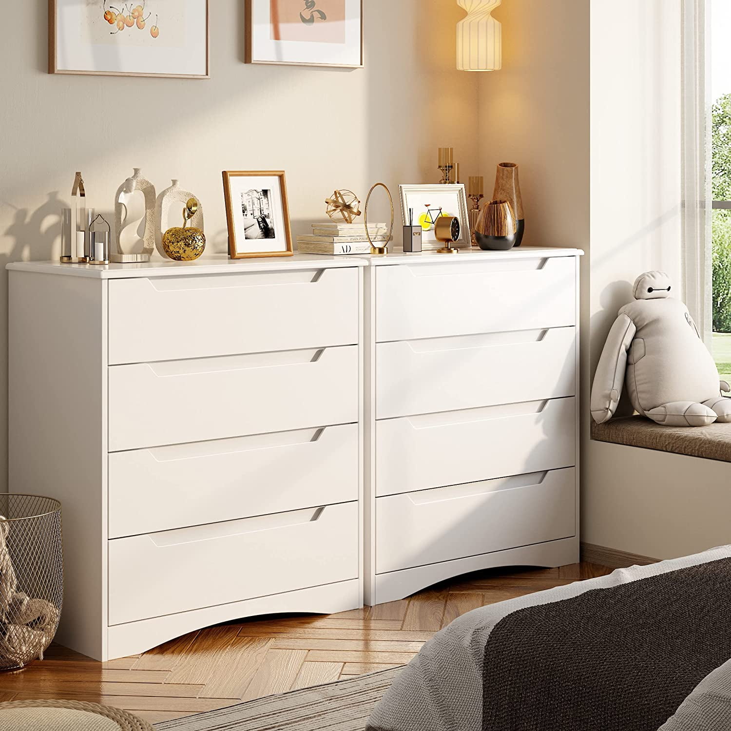 White Dresser, Lofka 4 Drawer Dresser for Bedroom, Chest of Drawers with  Large Storage Capacity 