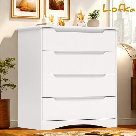 White Dresser, Lofka 4 Drawer Dresser for Bedroom and Entryway