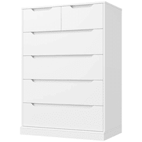 Dresser for Bedroom, Lofka 6 Drawer Dresser, Chest of Drawers Tall White Dresser with Anti-Tripping, Cutout Handles
