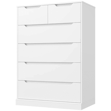 Dresser for Bedroom, Lofka 6 Drawer Dresser, Chest of Drawers Tall White Dresser with Anti-Tripping, Cutout Handles