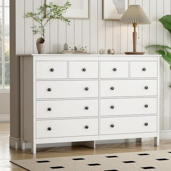 White Dresser, Wanan 10 Drawer Dresser for Bedroom, 55 Inch Wide Modern Chest of Drawers, Tall Bedroom Furniture Storage Organizer