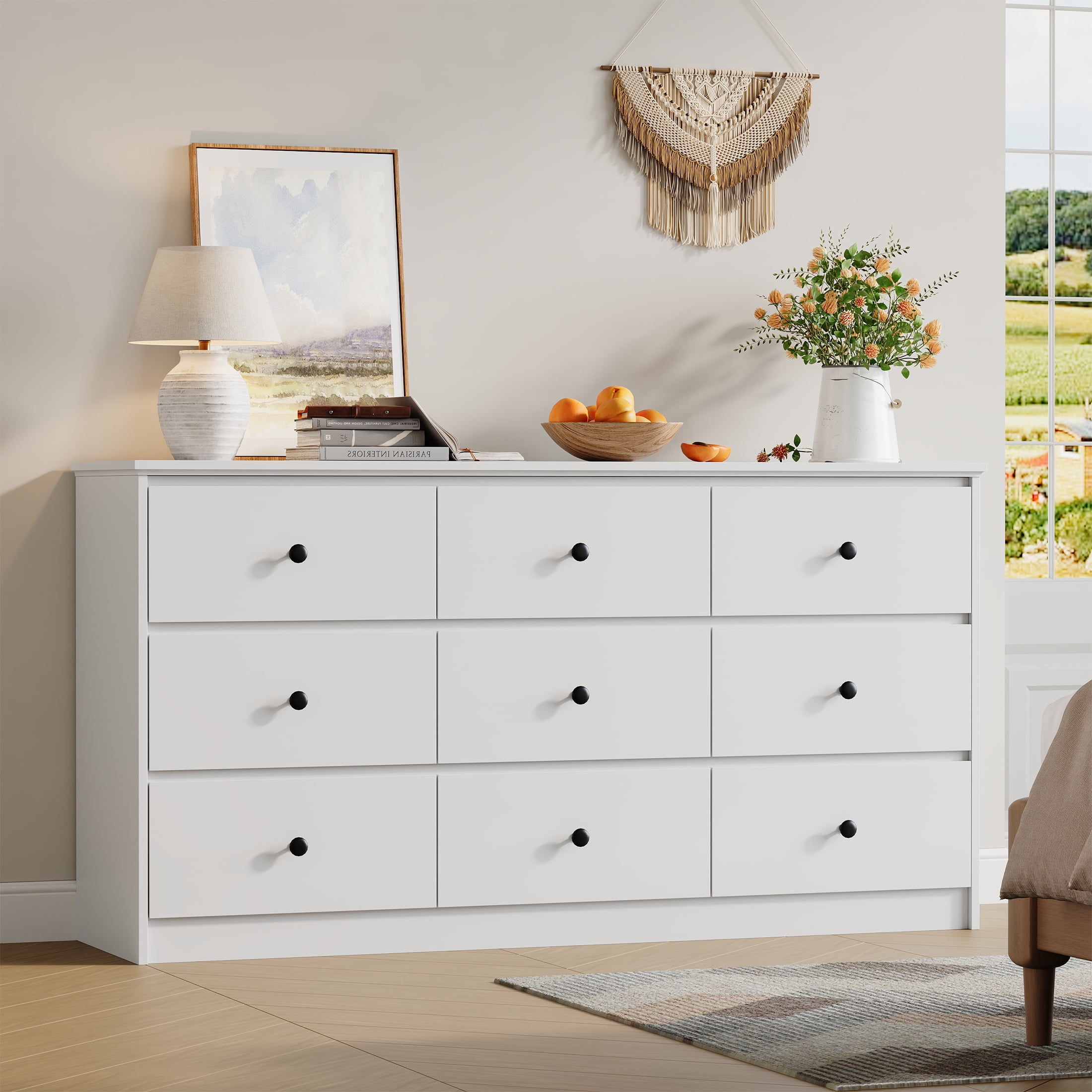 9 drawer dresser white modern 9-Drawer Dresser White Chest of Drawers for Living Room Hallway Bedroom, Modern Clothing Storage Cabinet
