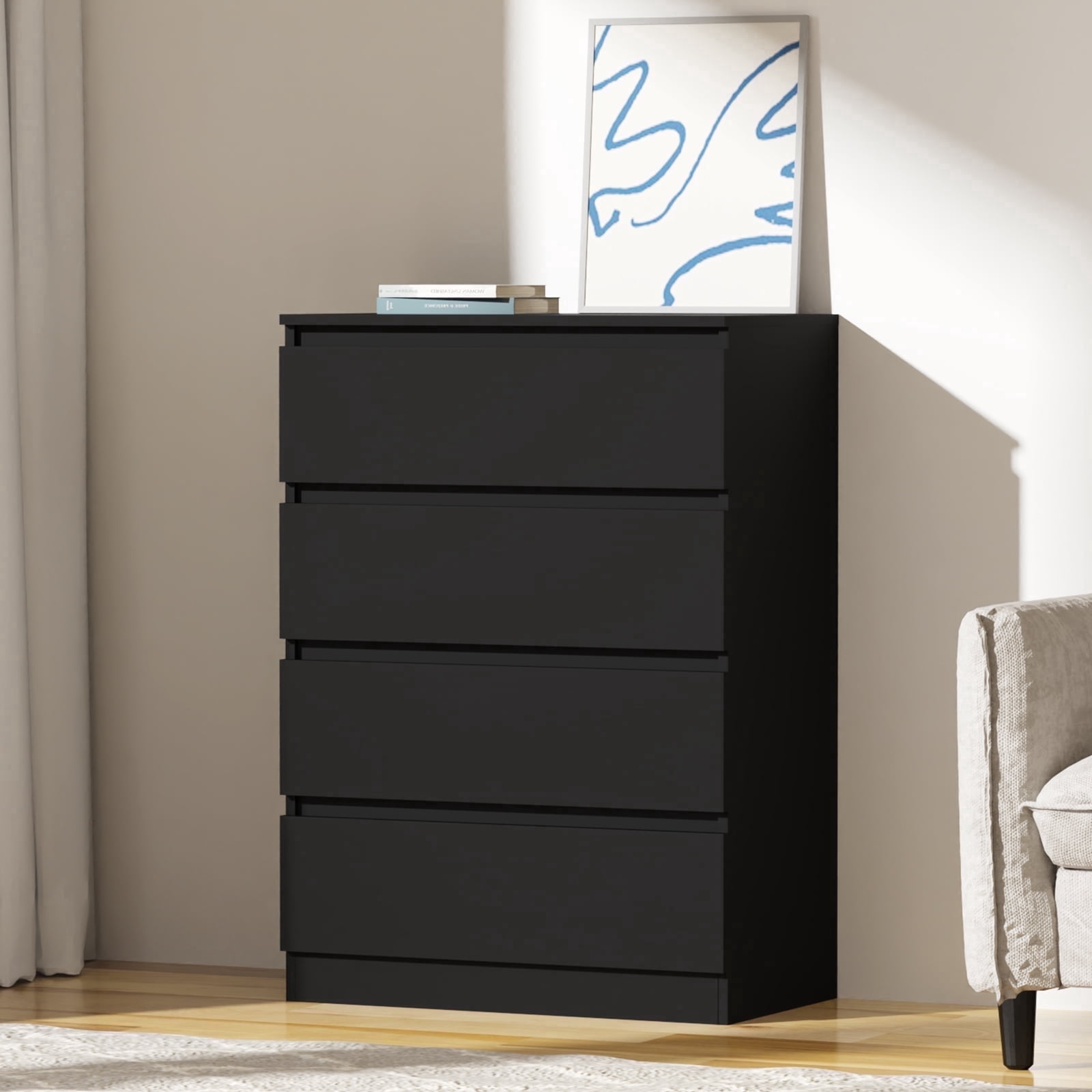 Hommpa Black Dresser for Bedroom, 4 Drawers Dresser for Closet, Chests of Drawers for Women, Wooden Modern Storage Cabinet for Living Room, Hallway Entryway, Home, Office 27.5"L X 15.7"W X 39"H
