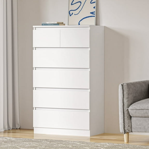 Hommpa White Dresser for Bedroom, 6 Drawers Dresser for Closet, Chests of Drawers for Women, Wooden Modern Storage Cabinet for Living Room, Hallway Entryway, Home, Office 27.6"L X 15.7"W X 48"H